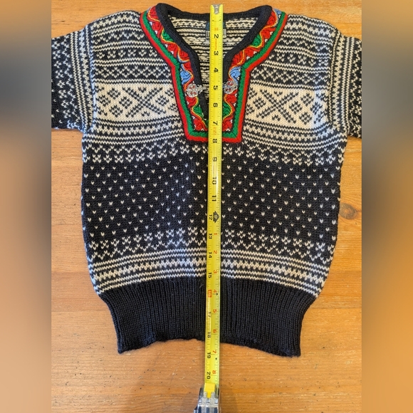 Dale of Norway Black and White Sweater with Red and Green Accents - Picture 6 of 6